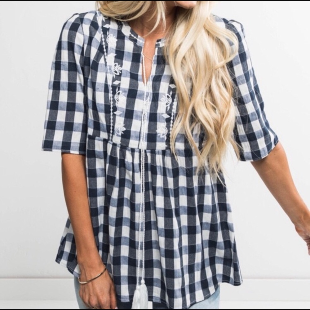 Stevie Hender Blue Plaid Embroidered Tunic